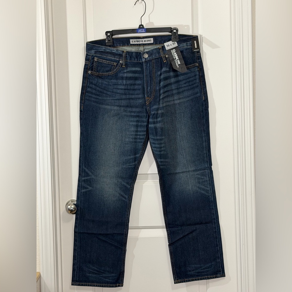 Express Men's Dark Indigo Slim Straight Jeans